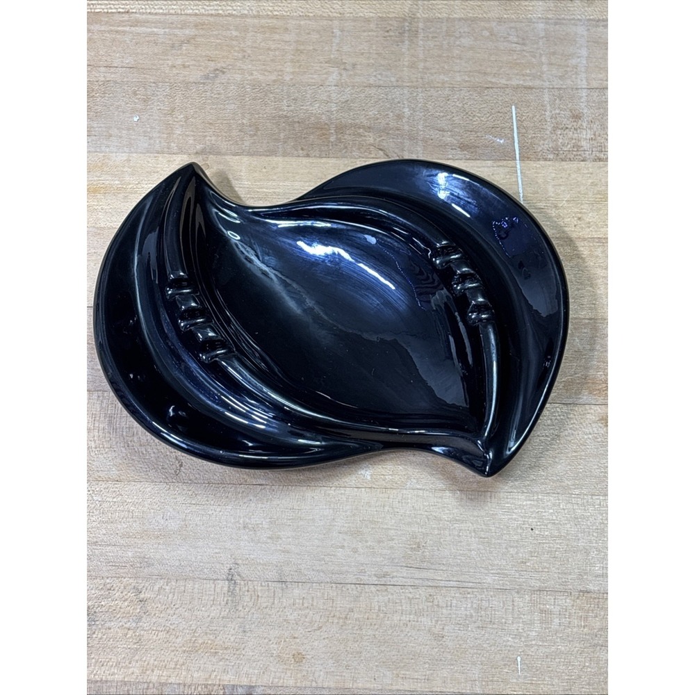 Vintage MCM California Art Pottery Black Ashtray Catch All #42 Organic Wave
